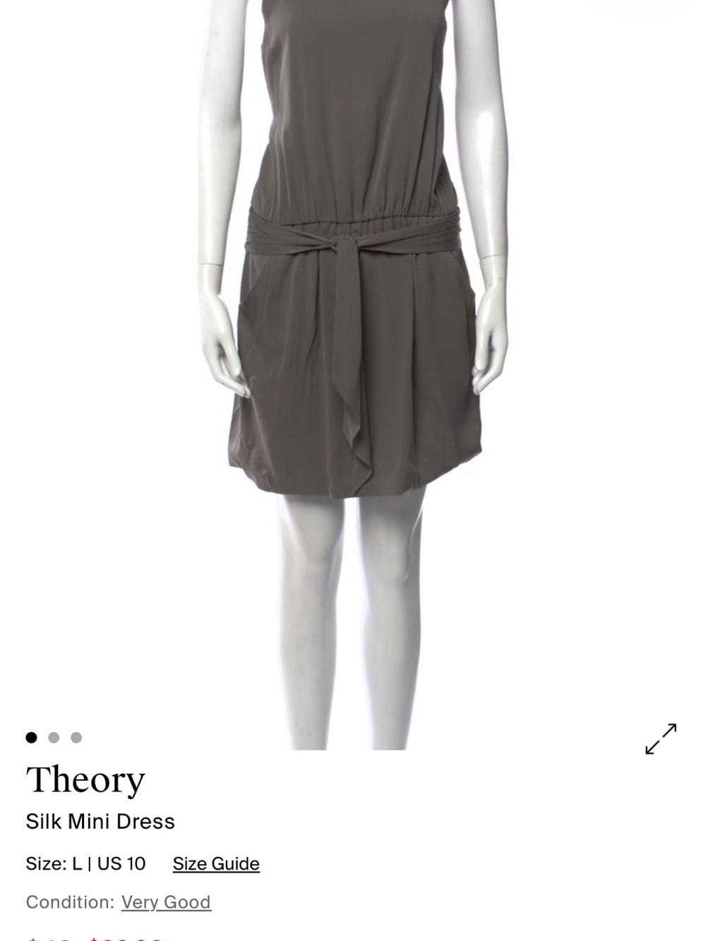Theory Silk Taupe Mini Dress with Waist Tie